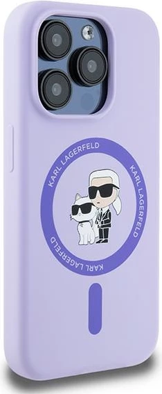 Mbështjellës Karl Lagerfeld Silicone Karl&Choupette Heads Ring MagSafe për iPhone 15 Pro, Violet