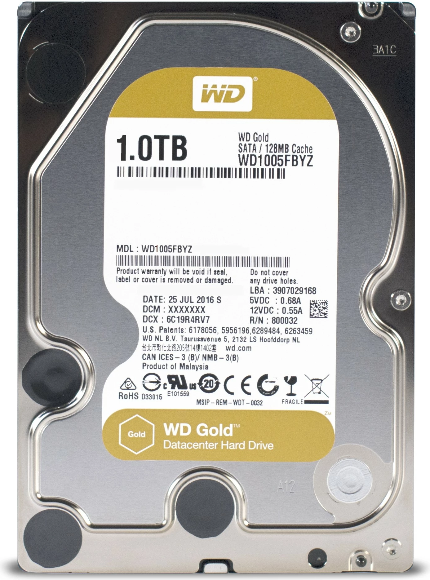 HDD Western Digital Gold, 1 TB, 7200 RPM, 128 MB, 3.5", Serial ATA III