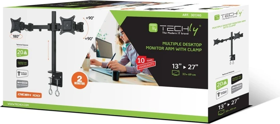 Mbajtëse tavoline për 2 monitorë Techly 13-27", me kllampë ICA-LCD 482-D, e zezë