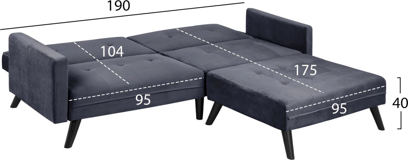 Kënd divani shtrat Livia FH3151.01 kadife gri me këmbë 211x158x83cm