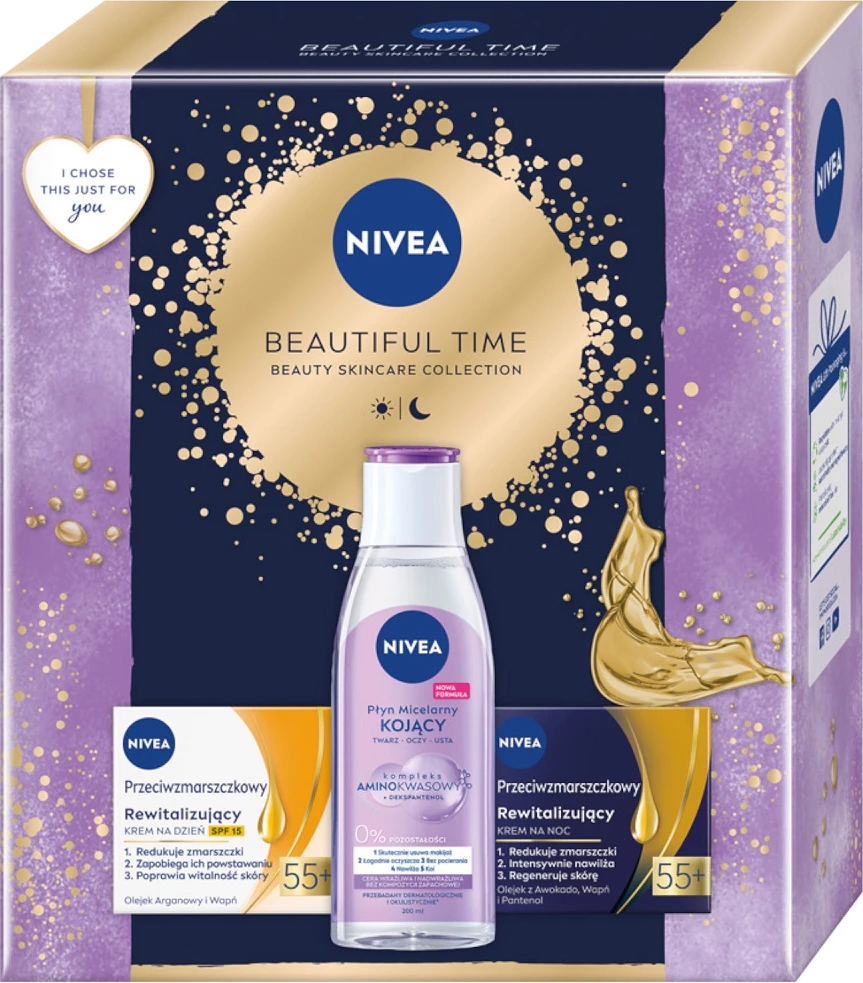 Set për kujdes fytyre Nivea Beautiful Time për femra, 200ml + 50ml + 50ml