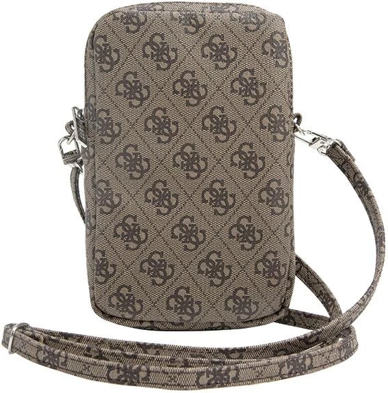 çantë për telefon Guess Zip 4G Triangle, Saffiano teksturë, rrip i rregullueshëm, 1 ndarje, 19x12x3.8 cm, kafe