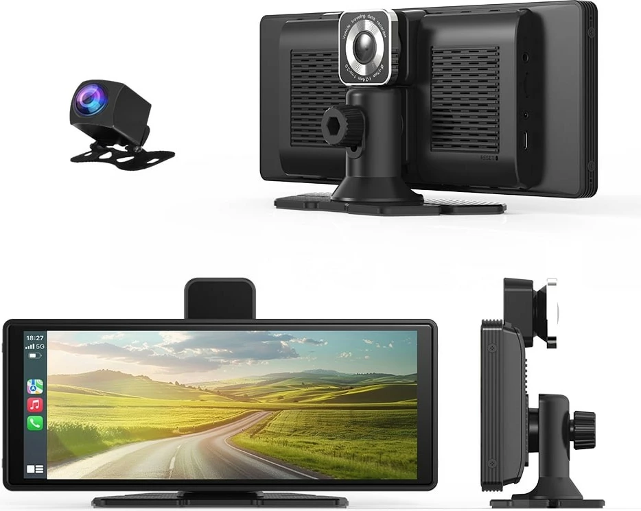 Ekran multimedial për veturë Maxcom MC01 me kamerë të përparme dhe të pasme, 9.3" HD IPS, i zi