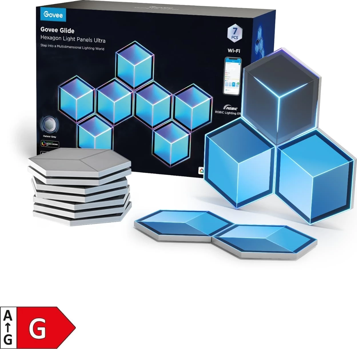 Panel dritash LED Govee Glide Hexagon Light Panels Ultra, RGBIC, Wi‑Fi, 7 copë