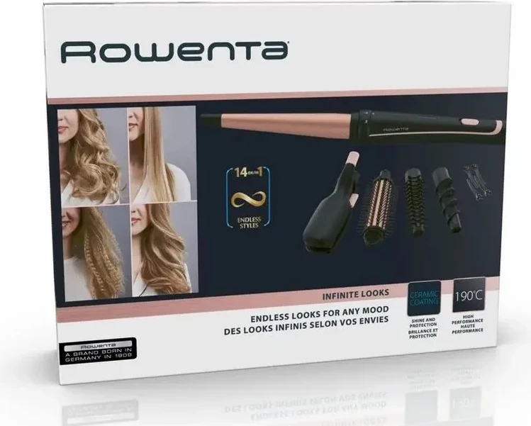 Multistyler flokësh Rowenta CF4231F0 14-në-1, 190°C, sipërfaqe qeramike, i zi