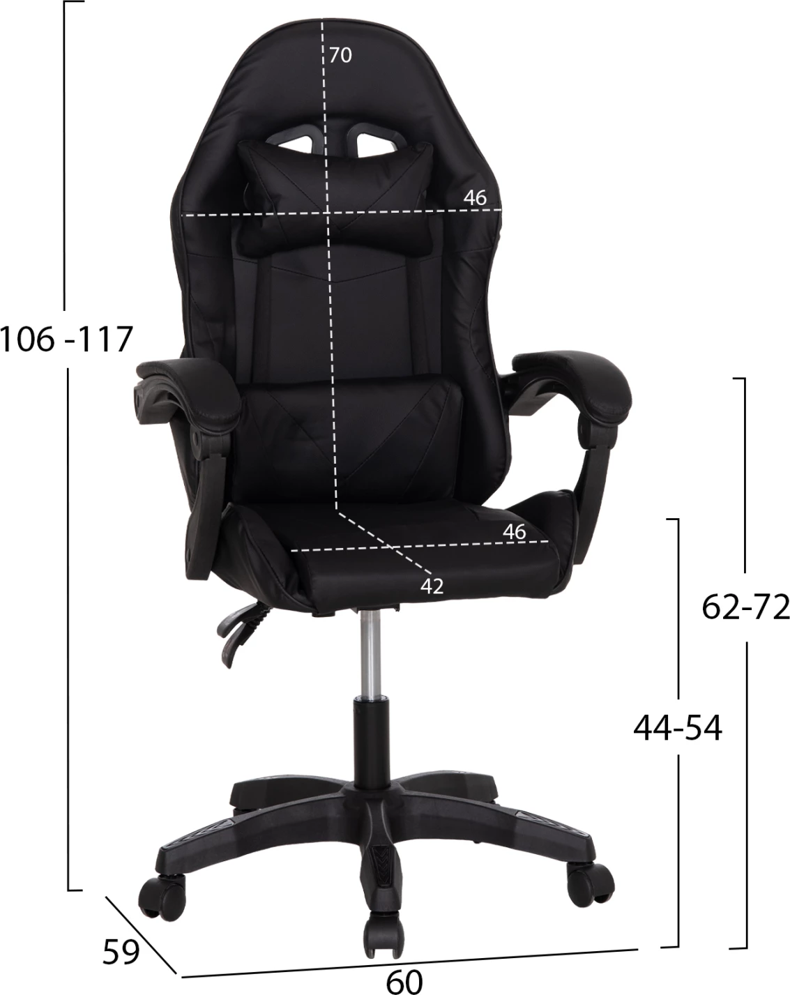 Karrige gaming STRATUS FH1231.01, e zezë, me jastëkë për mes dhe qafë, 62x62x119cm