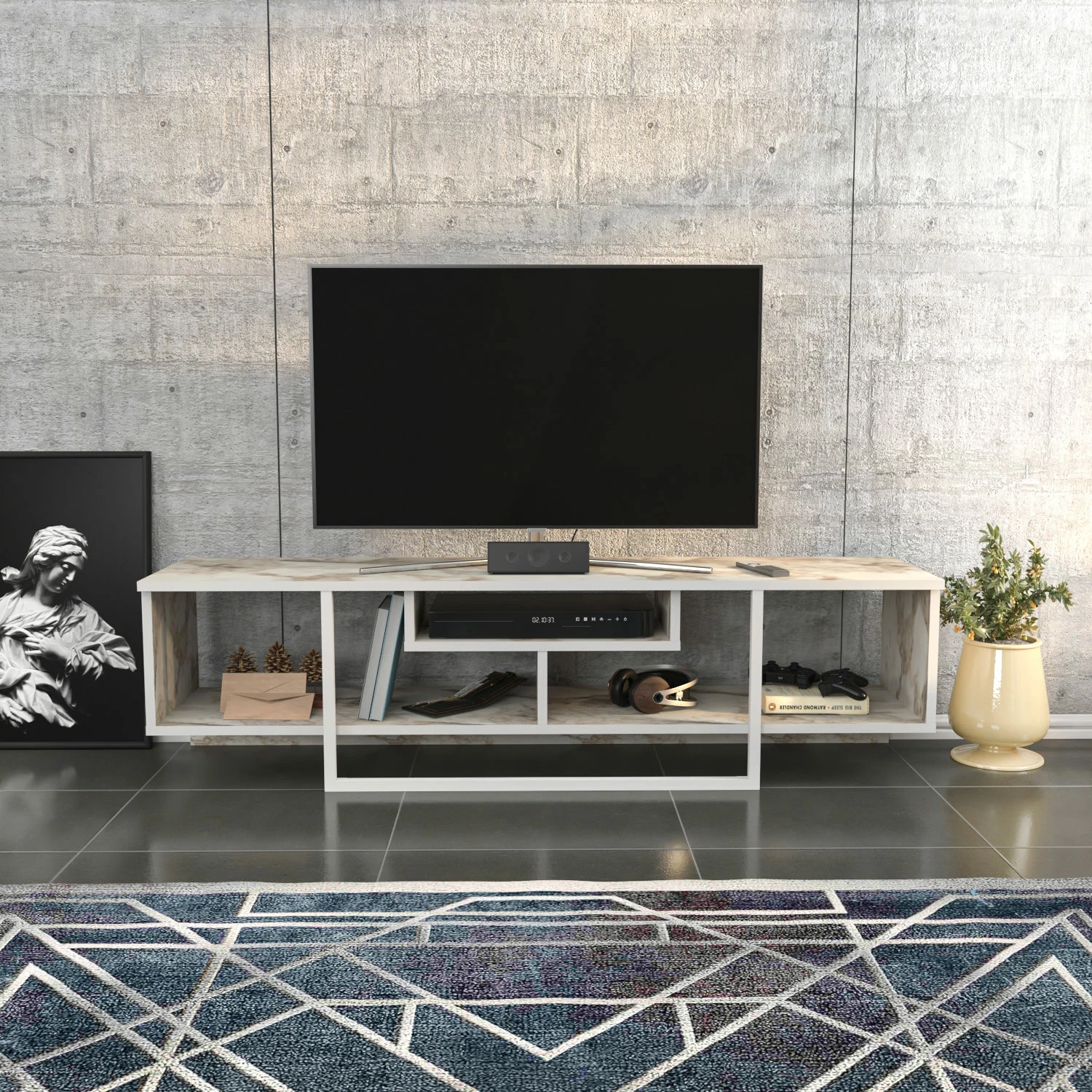 Shtand televizori, ngjyrë e bardhë, model Skye Decor Asal 150, Ephesus