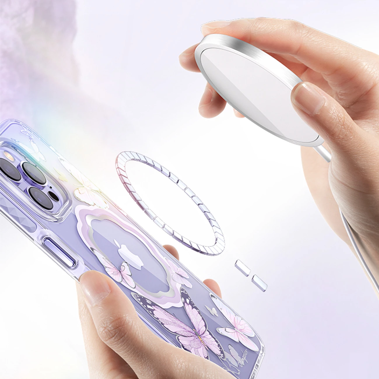 Mbështjellës Kingxbar Butterfly Series për iPhone 14 Plus, MagSafe, Rozë, Transparent