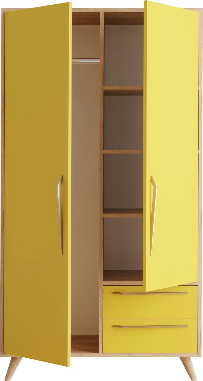 Dollap Hanah Home, CYRİA, ngjyrë lisi dhe e verdhë, 100x190x52cm