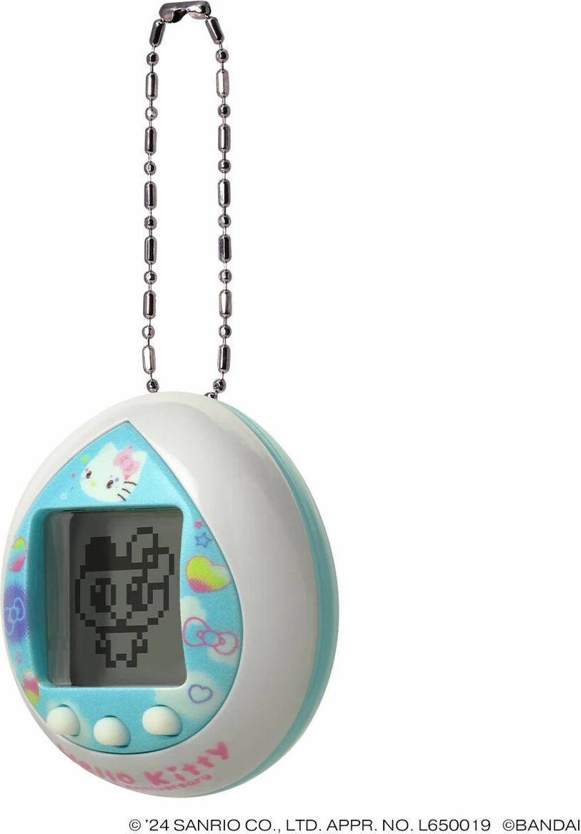 Lodër virtuale Tamagotchi Nano Hello Kitty 50th Anniversary, me mini-lojëra dhe zinxhir, Sky Blue
