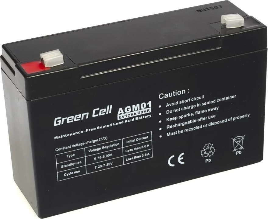 Bateri Green Cell AMG,  6V, 12Ah, e zezë 