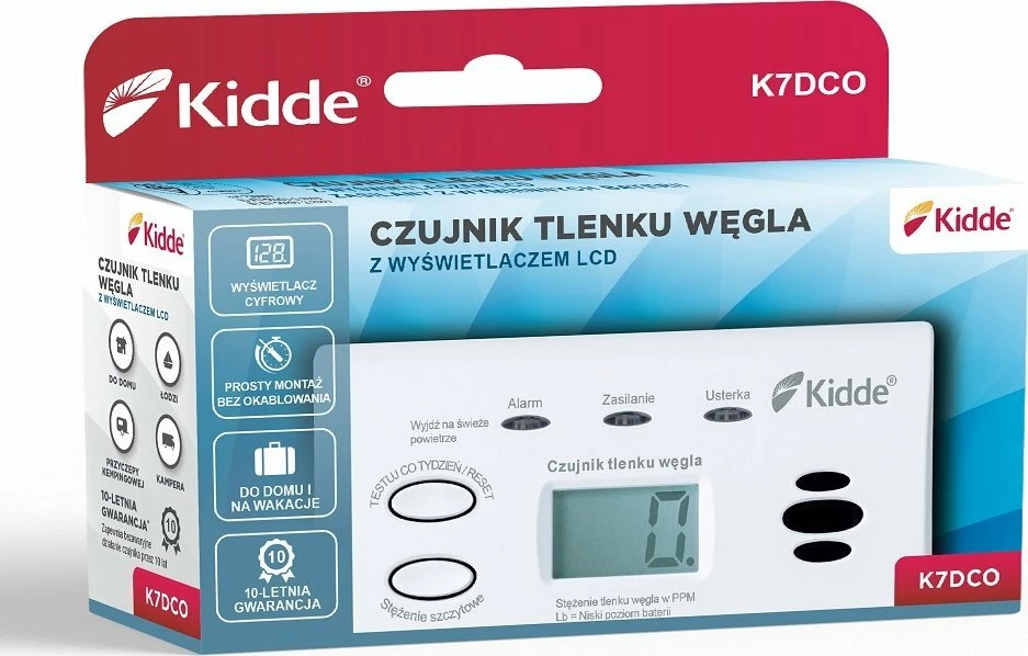 Detektor monoksidi karboni Kidde K7DCO me ekran LCD, 2x AA, i bardhë
