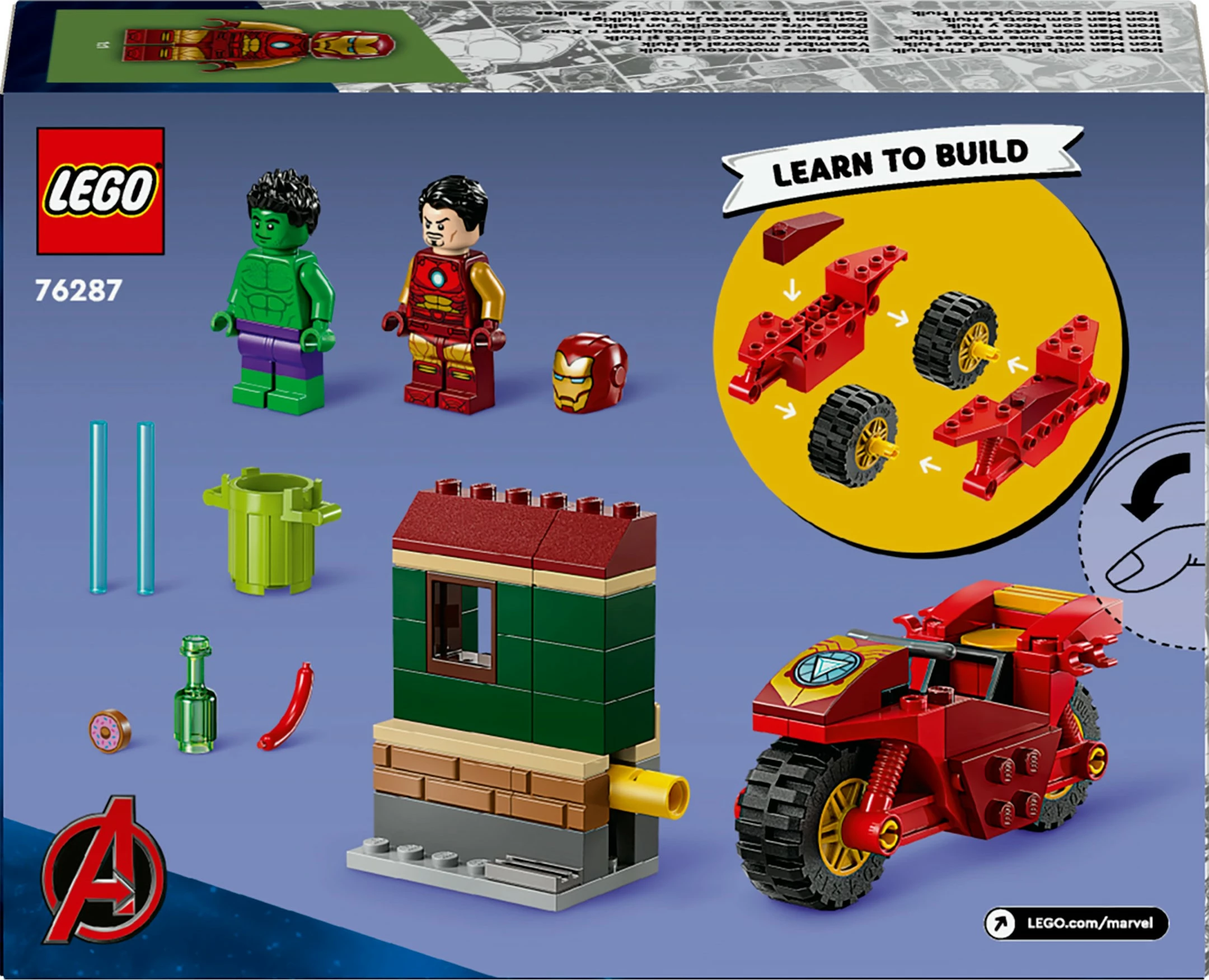 Set ndërtimi LEGO Marvel 76287 Iron Man me motor dhe Hulk, shumëngjyrësh