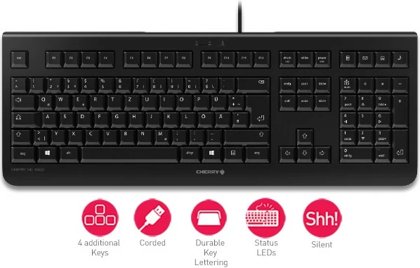 Tastierë Cherry KC 1000, Full-size, USB, E zezë