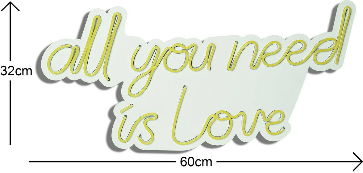 Dritë dekorative LED në mur, 'all you need is love', plastikë, ngjyrë e verdhë