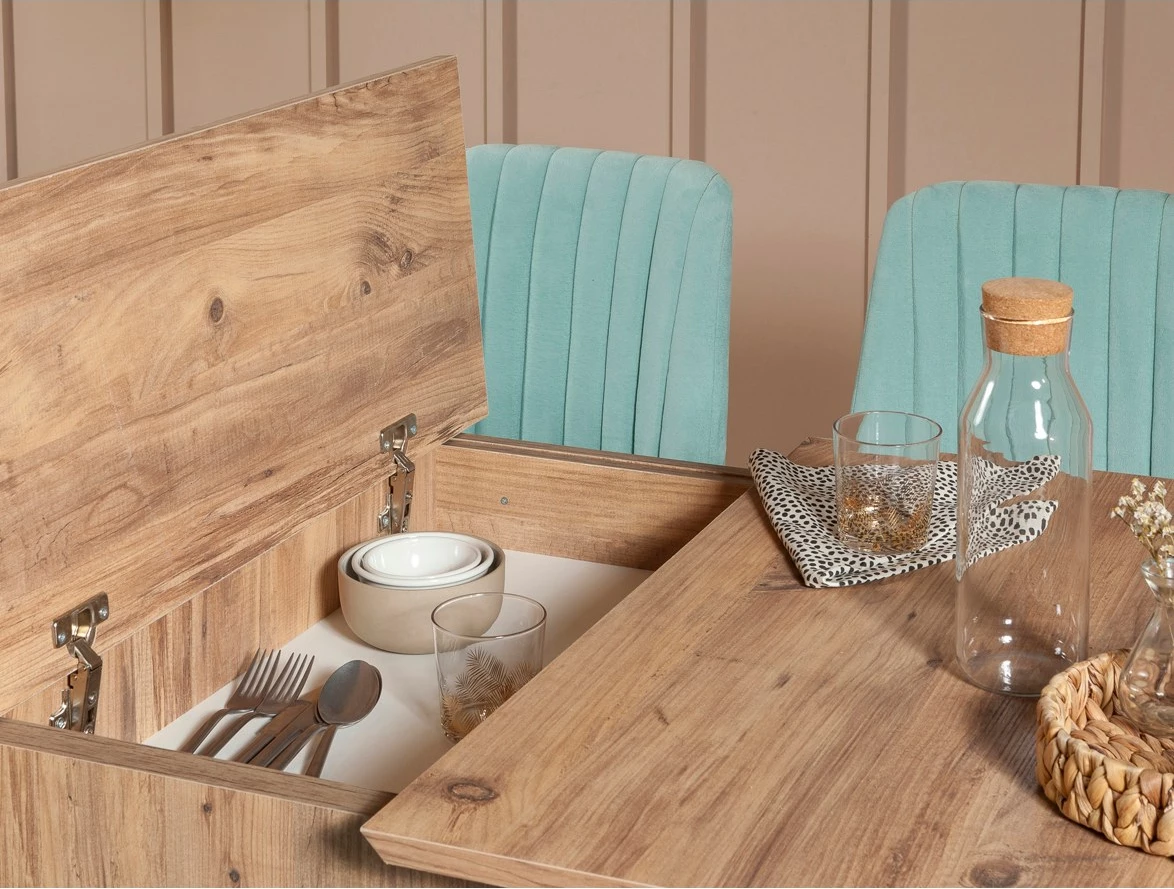 Set tavoline me karrige, zgjatese, Hanah Home Vina 0701-3, dru Atlantic, jeshile fëstëku (4 copë)