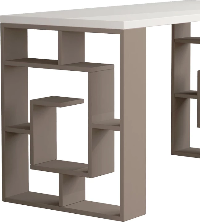 Tavolinë pune Labirent, e bardhë-moka, 140x60x75cm