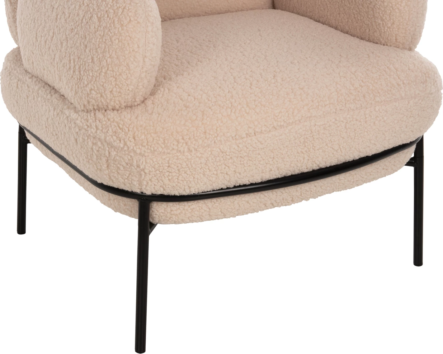 Fotelje AGNES FH9525.20, pëlhurë boucle ecru, këmbë metalike të zeza, 74x71x83H cm.