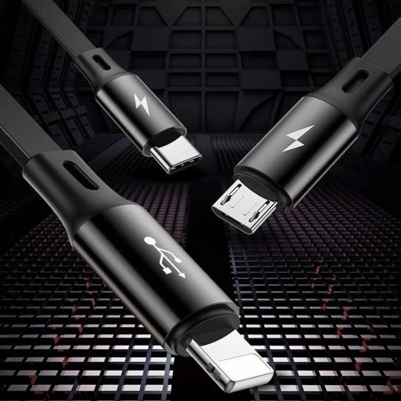 Kabl USB Baseus 46956 1.2 m USB-A në USB-C + microUSB + Lightning, i zi