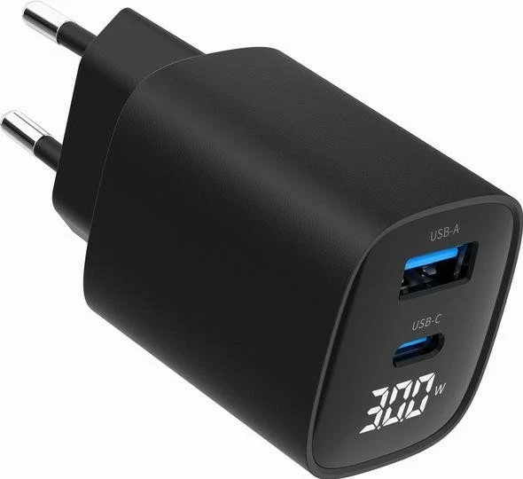 Mbushës Gembird USB QC3.0 Type-C 30W PD LCD, i zi