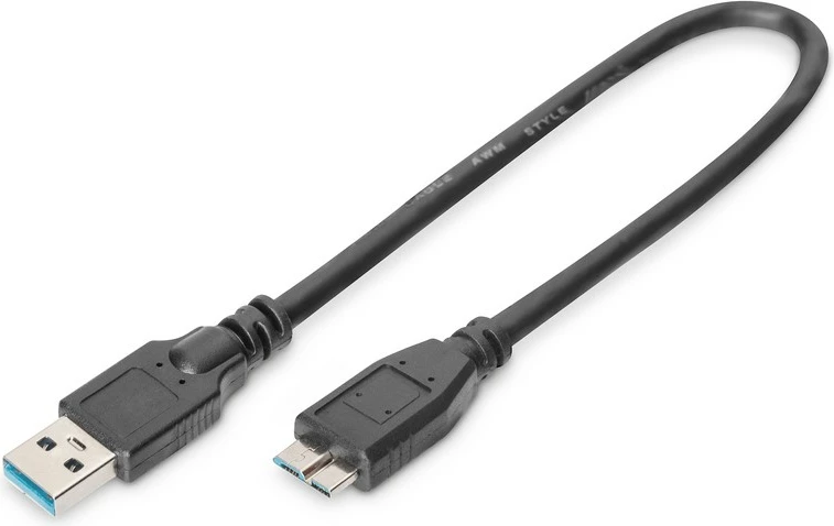 Kabllo USB Digitus AK-300117-003-S, USB 3.1 Gen 1, USB A në microUSB B, 0.25m, e zezë
