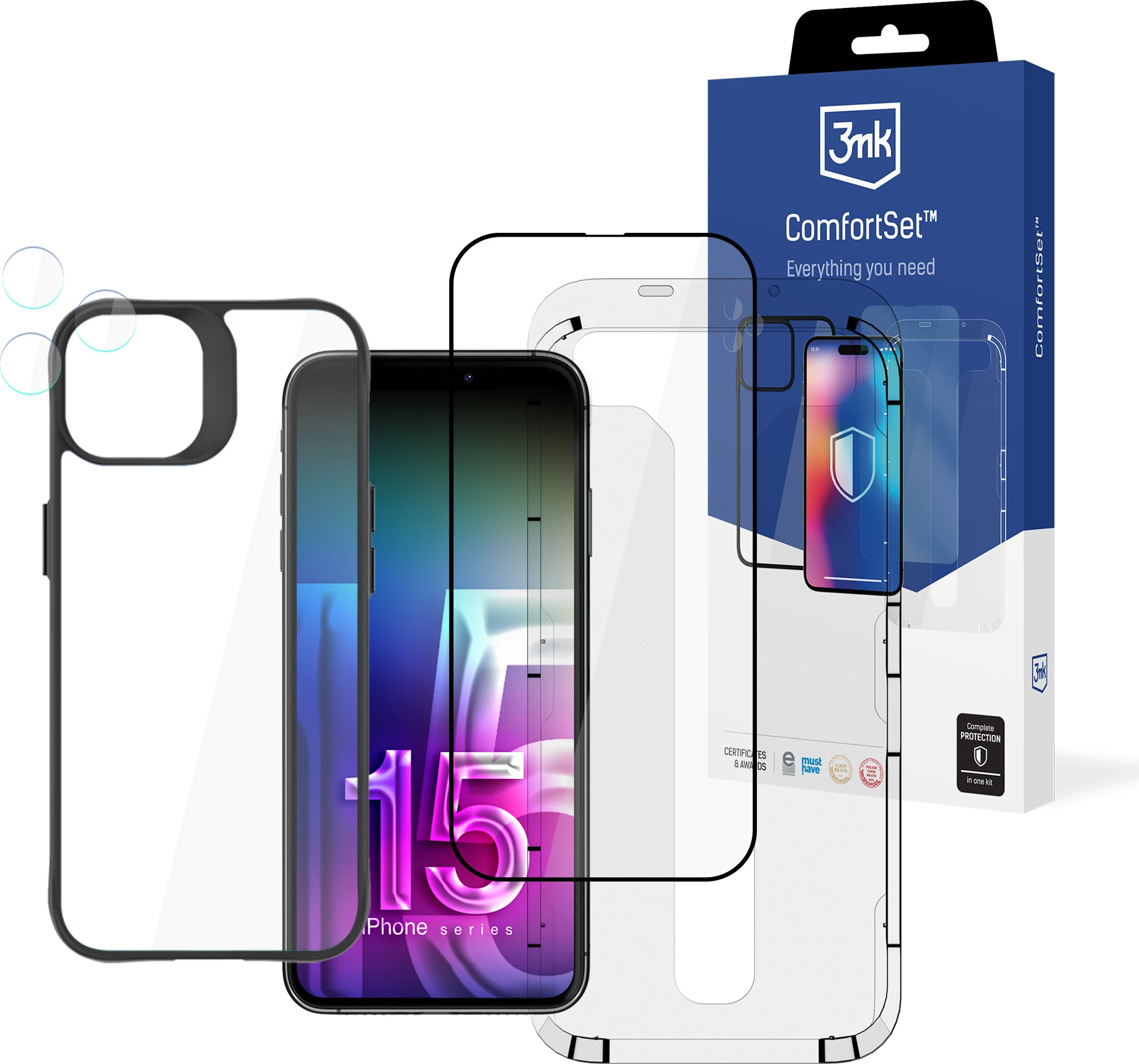 Set mbrojtës për celular 3mk Protection Comfort Set 4in1 për iPhone 15 Pro