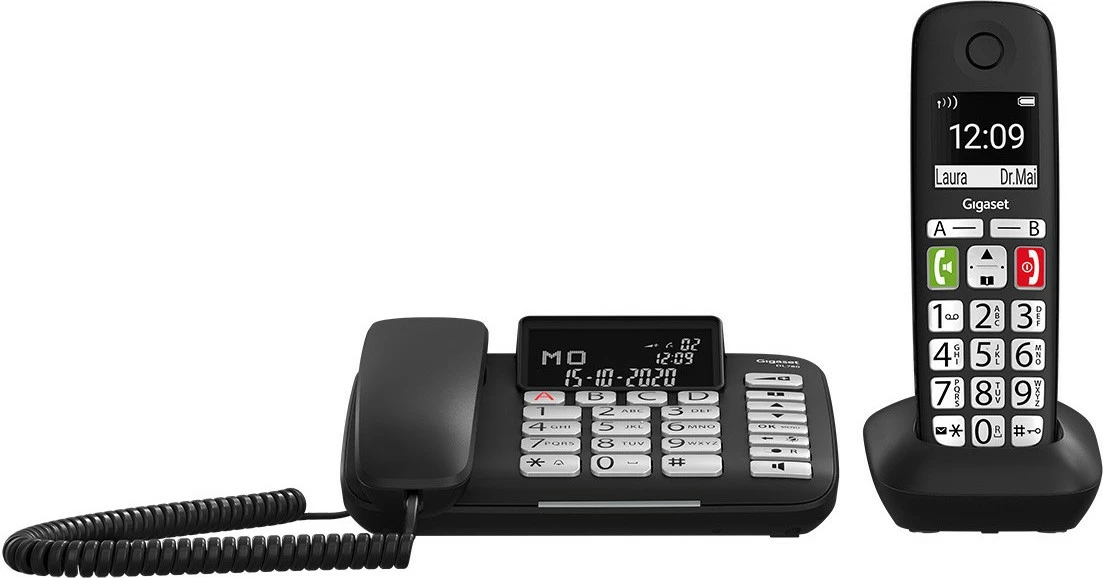 Telefon Gigaset DL780 Plus, Analog/DECT, Mbajtës pa tela, Zëdhënës, 99 kontakte, ID thirrës, Ngjyrë e zezë