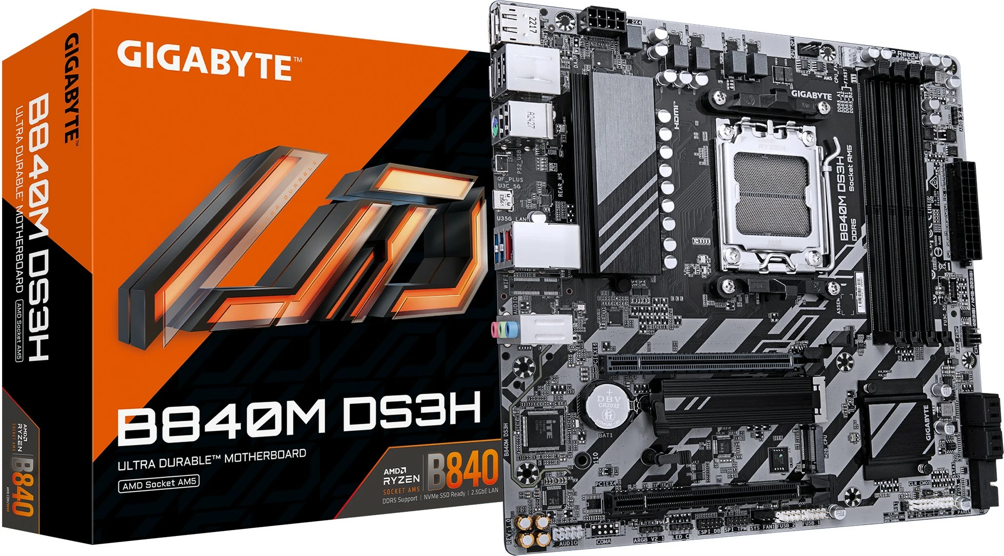 Pllakë amë Gigabyte B840M DS3H, AMD Ryzen 9000, DDR5, PCIe 4.0