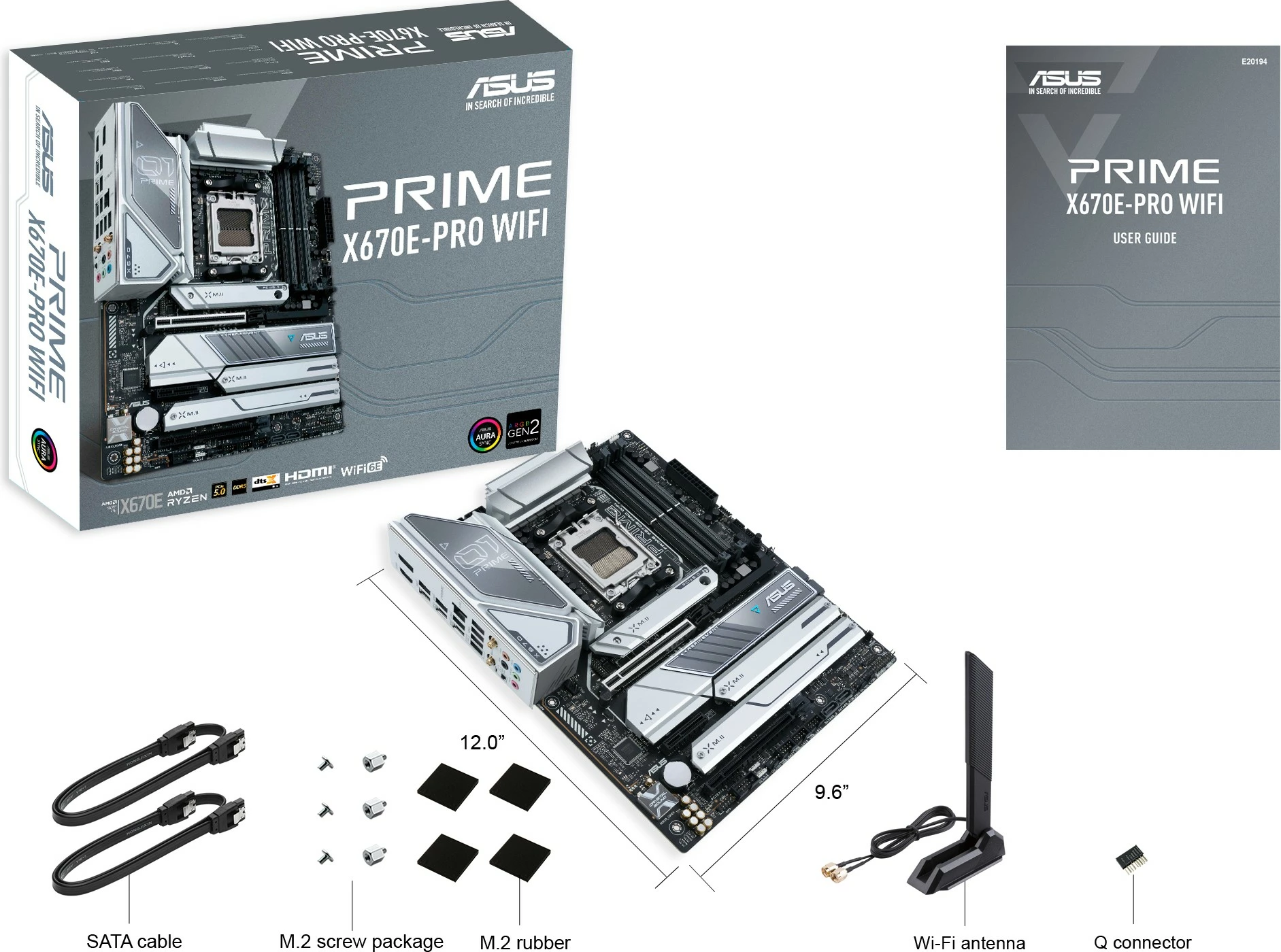 Pllakë amë ASUS PRIME X670E-PRO WIFI, AMD, Socket AM5, DDR5-SDRAM, 128 GB, E bardhë