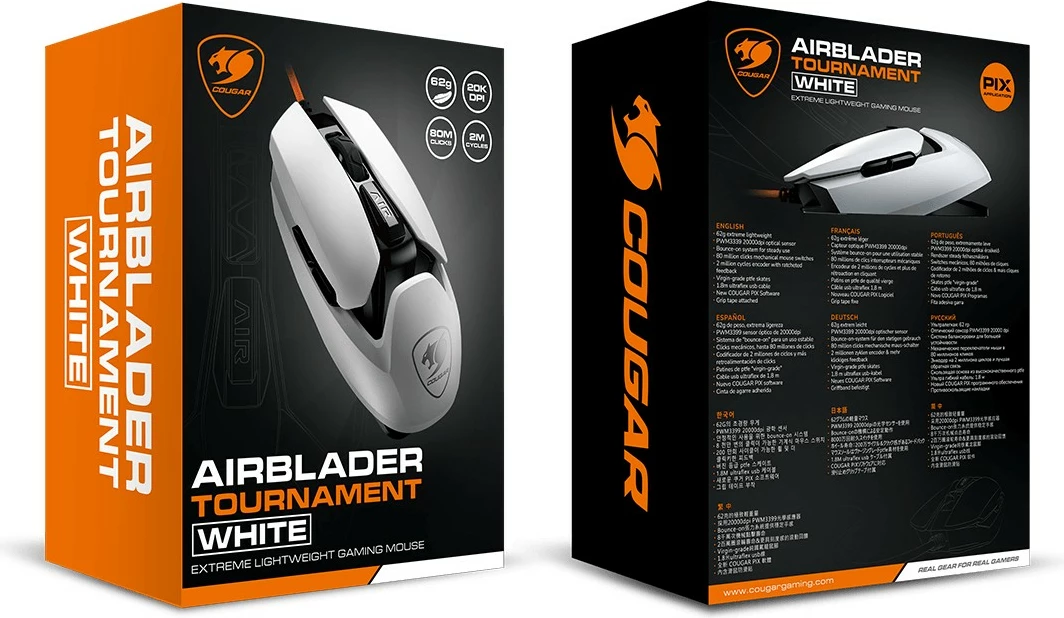 Maus gaming Cougar AirBlader Tournament, 20000 DPI, 6 butona, i bardhë