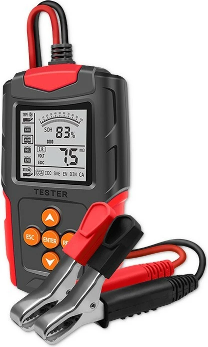 Tester baterie Qoltec 52484, digjital, LCD, 12V/24V, 3Ah-200Ah, zi/kuqe