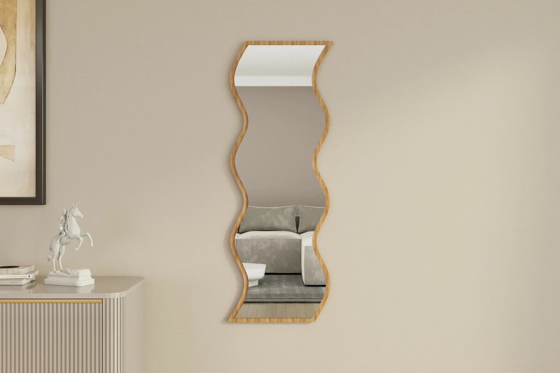 Pasqyrë dekorative Skye Decor, e bardhë, natyrale