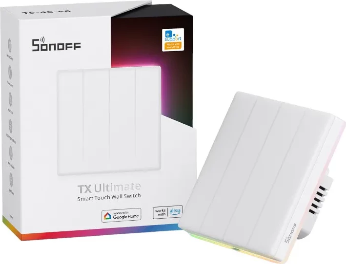 Ndërprerës i mençur muri Sonoff TX T5 4C, 4 kanale, WiFi, i bardhë