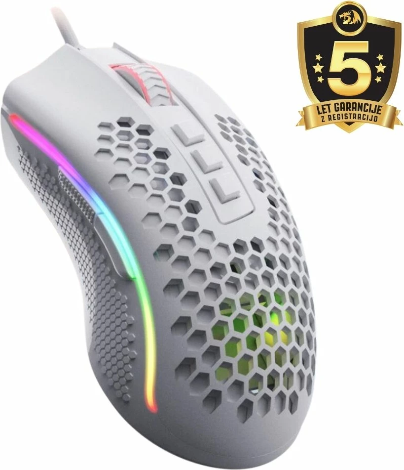 Maus gaming Redragon Storm M808W, 12400 DPI, 85 g, 8 butona, RGB, me kabllo, bardhë