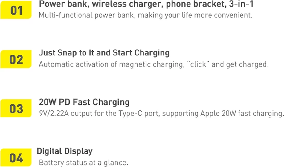 Powerbank Baseus Magnetic Bracket PPCX000203, 10000mAh, MagSafe, 20W, me kabllo USB-C 0.5m, Kaltër e errët