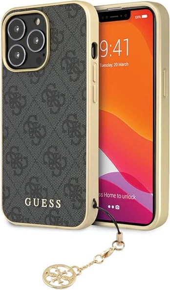Mbështjellës Guess 4G Charms për iPhone 14 Pro Max, Gri me varëse