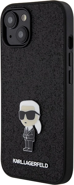 Mbështjellës Karl Lagerfeld Glitter Ikonik Logo Metal për iPhone 15, i zi