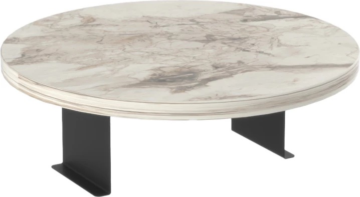 Tavolinë anësore Linea, pamje mermeri gri, këmbë metalike të zeza, D35.5x5cm