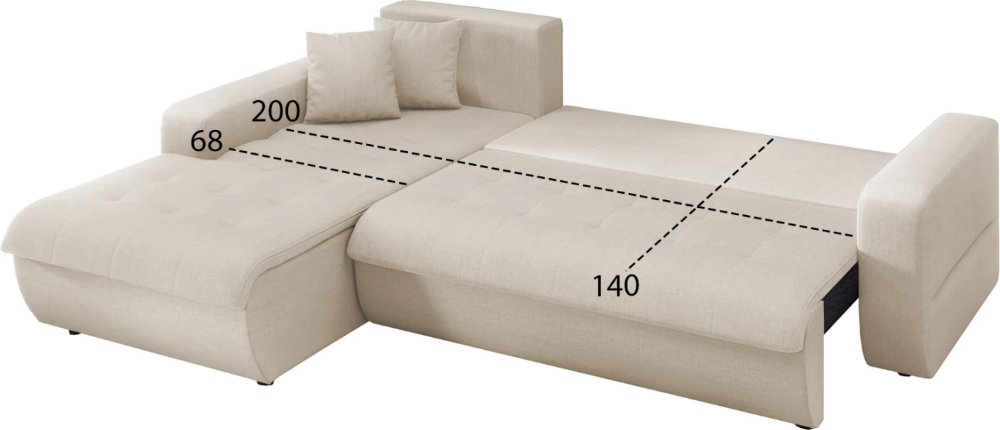 Kënd-sofë shtrati majtas KANSO, material bezhë, FH3338.03L, 244x188x80cm