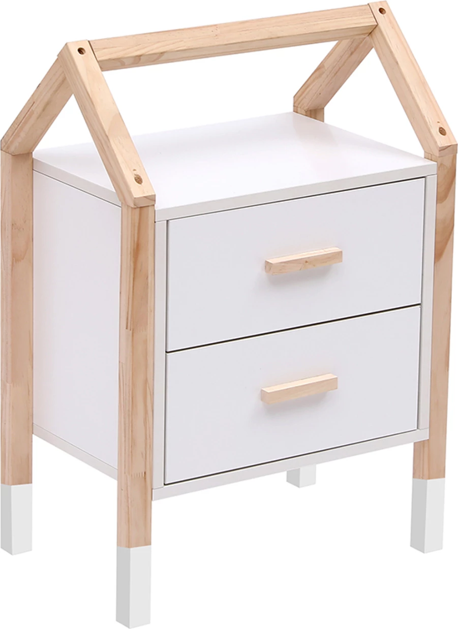 Komodinë për fëmijë PEPE, ngjyrë e bardhë-melaminë, dru pishe natyrale, 46x30x67cm