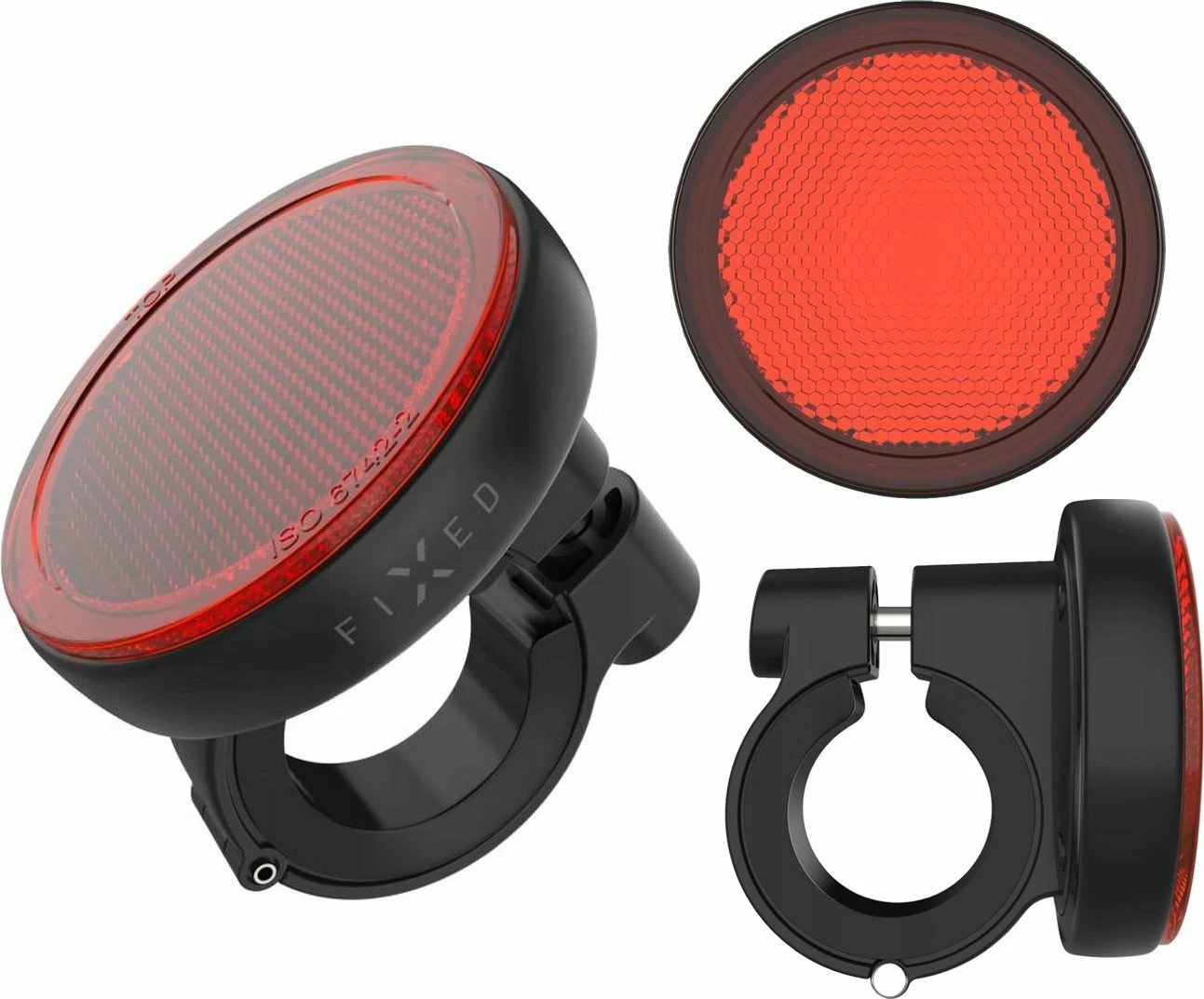 Tracker reflektor biçiklete Fixed FIXTAG-RE-BK, Apple Find My, Bluetooth 5.2, IP67, bateri CR2032, 80 dB, zi/kuqe
