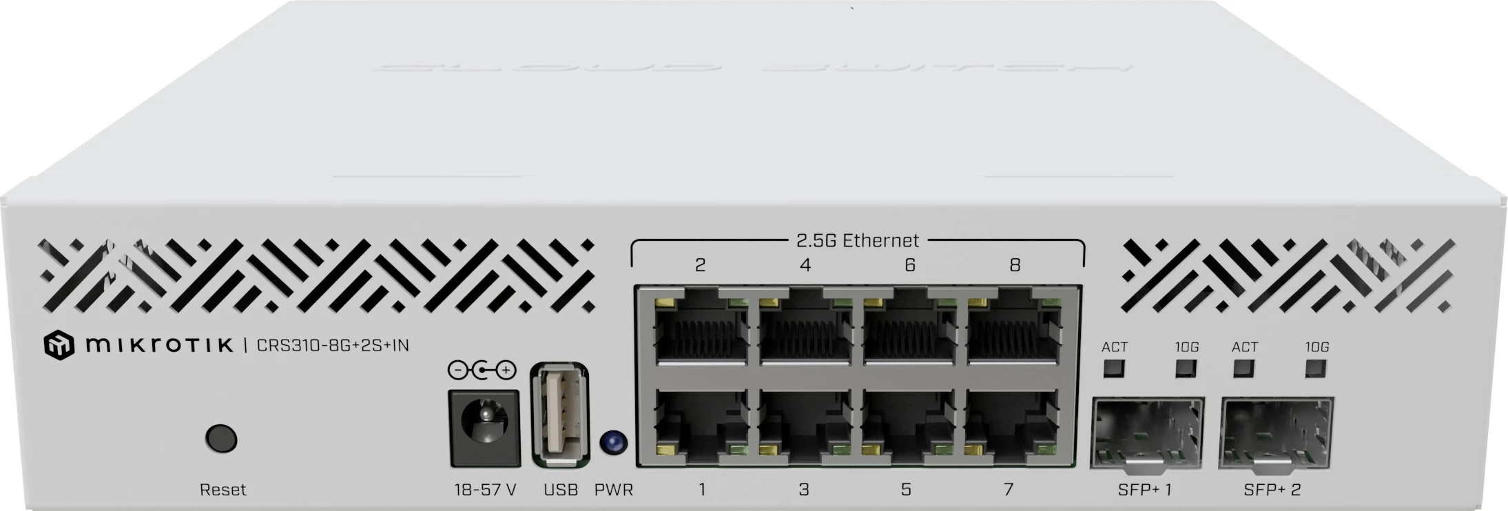 Switch MikroTik CRS310-8G+2S+IN, L3, Managed, 2.5G Ethernet, PoE, Rack mounting, 1U, Bardhë