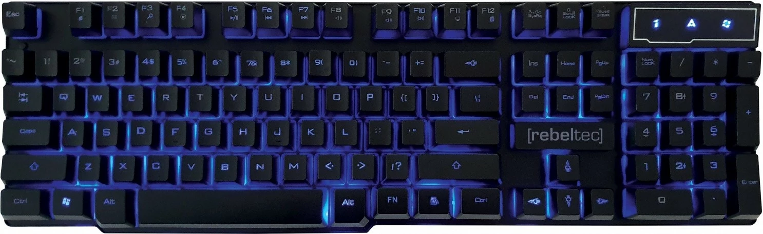 Set gaming Rebeltec Sherman, tastierë me ndriçim, maus optik, mauspad, kufje me mikrofon, zi/blu