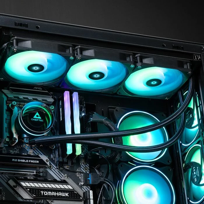 Ftohës AIO për CPU CHIEFTEC Iceberg CLC-360-RGB, radiator 360mm, A-RGB/PWM, 3x120mm fan, për Intel/AMD, e zezë