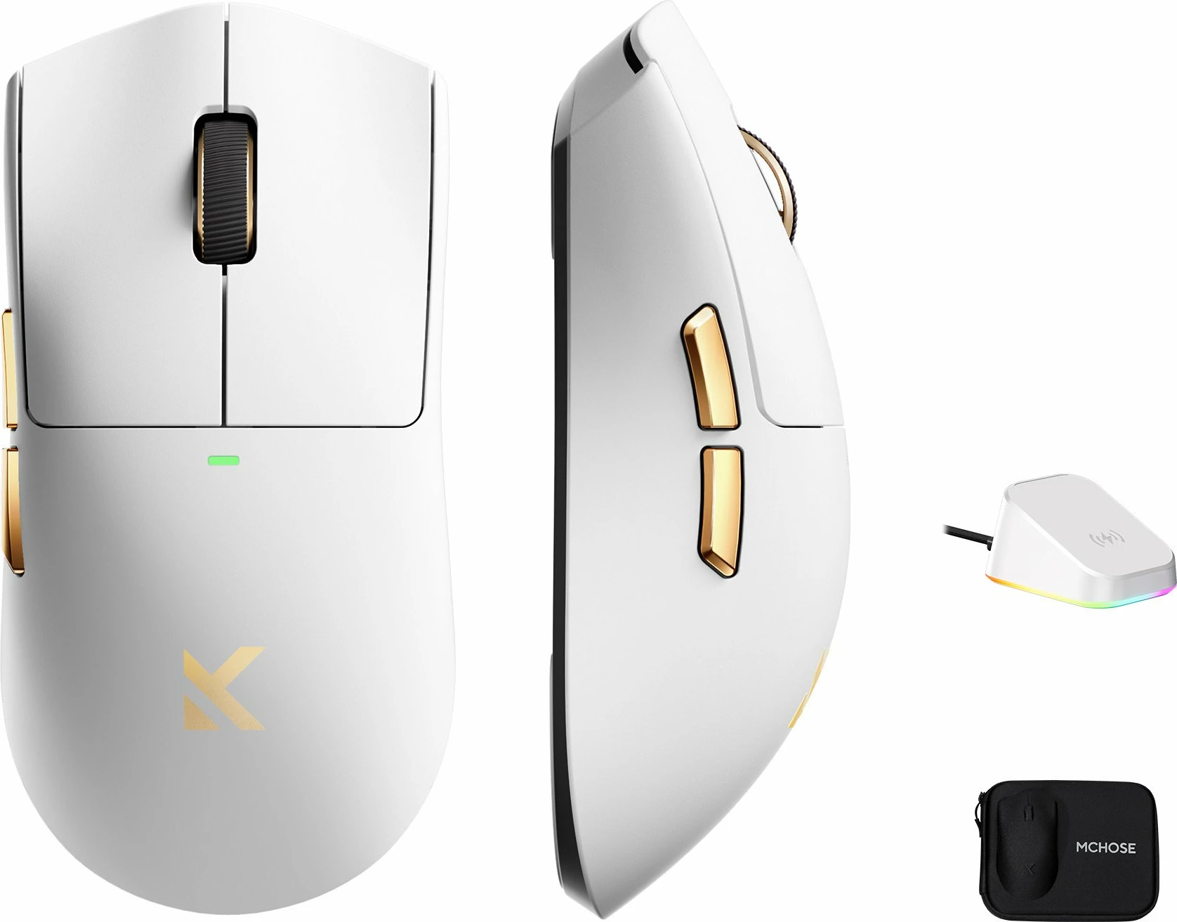 Maus gaming MCHOSE K7 Ultra MC-K7-11 42,000 DPI 8K wireless/USB/BT, i bardhë, set me dock magnetik