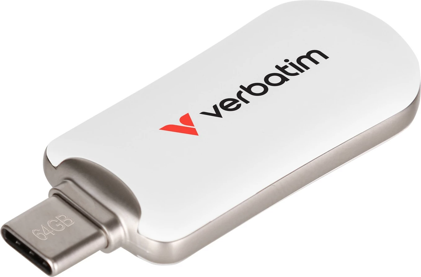 USB Verbatim Plectra 64GB, USB Type-C, Bardhë