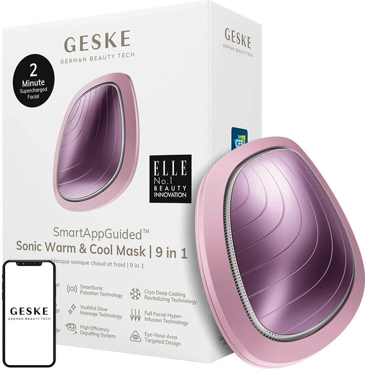 Masazhator fytyre Geske Sonic Warm & Cool Mask 9in1 me aplikacion, rozë
