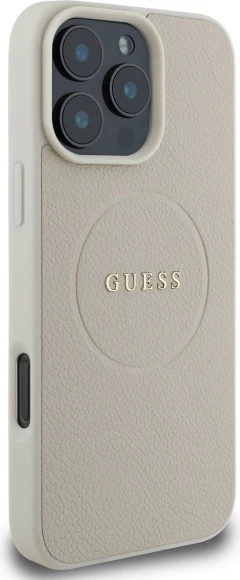 Mbështjellës Guess Grained Ring MagSafe për iPhone 16 Pro Max, Bezhe