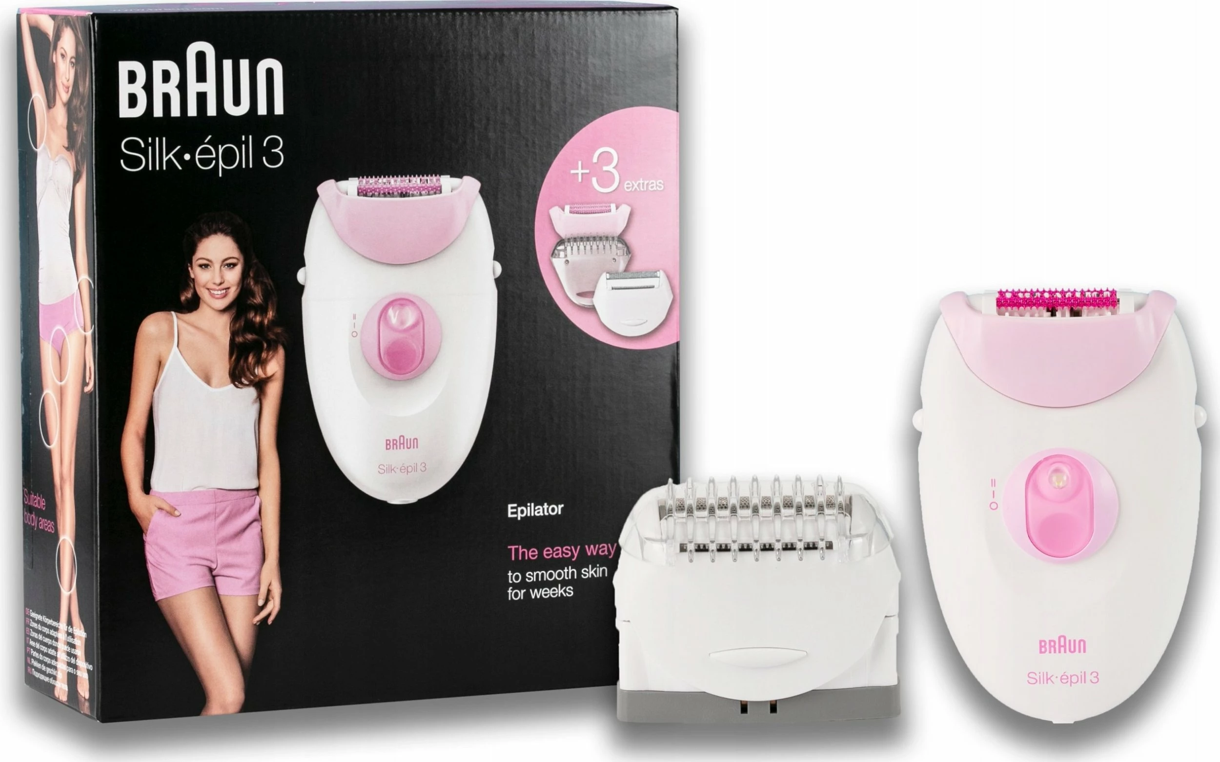 Depilator Braun Silk-épil 3 3-031, 20 pinceta, SmartLight, 2 shpejtësi, me aksesorë, rozë/bardhë