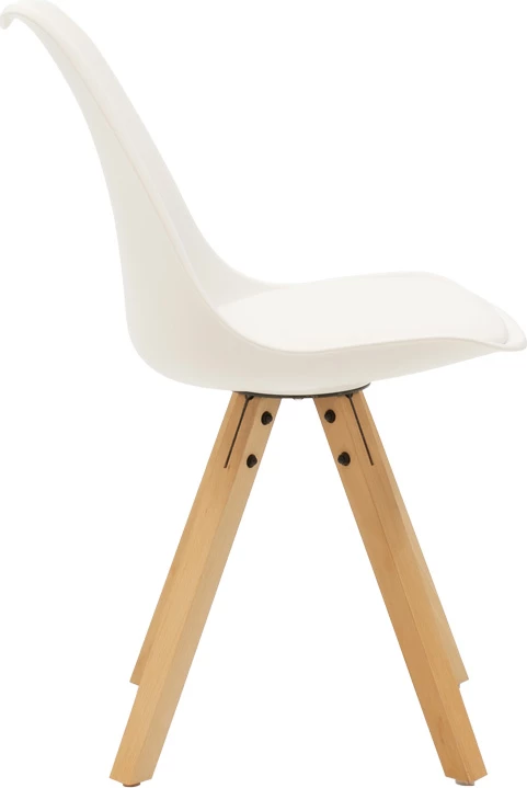 Set tavoline me karrige Julita-Caron, 5 pjesë, MDF e bardhë, këmbë natyrale, Φ80x73cm